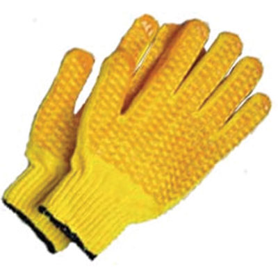 Yellow String Knit Work Gloves with PVC Criss-Cross Grip, L